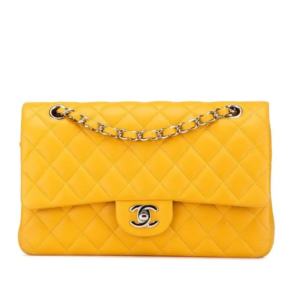 Chanel Matelasse Lambskin Coco Mark Flap Chain Shoulder Bag Yellow